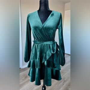 Blue Blush Forest Green Velvet Dress